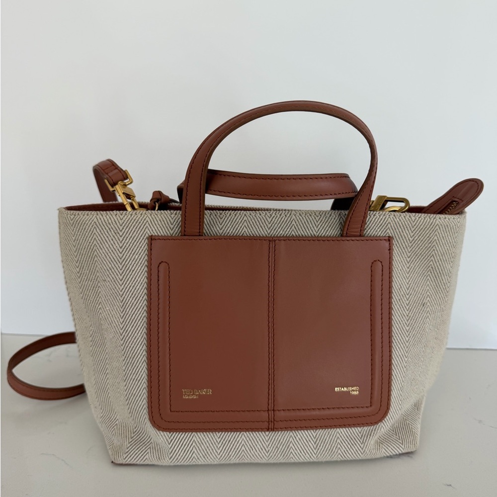 Ted Baker Beige and Brown Canvas Tote Crossbody Bag - Picture 4 of 14